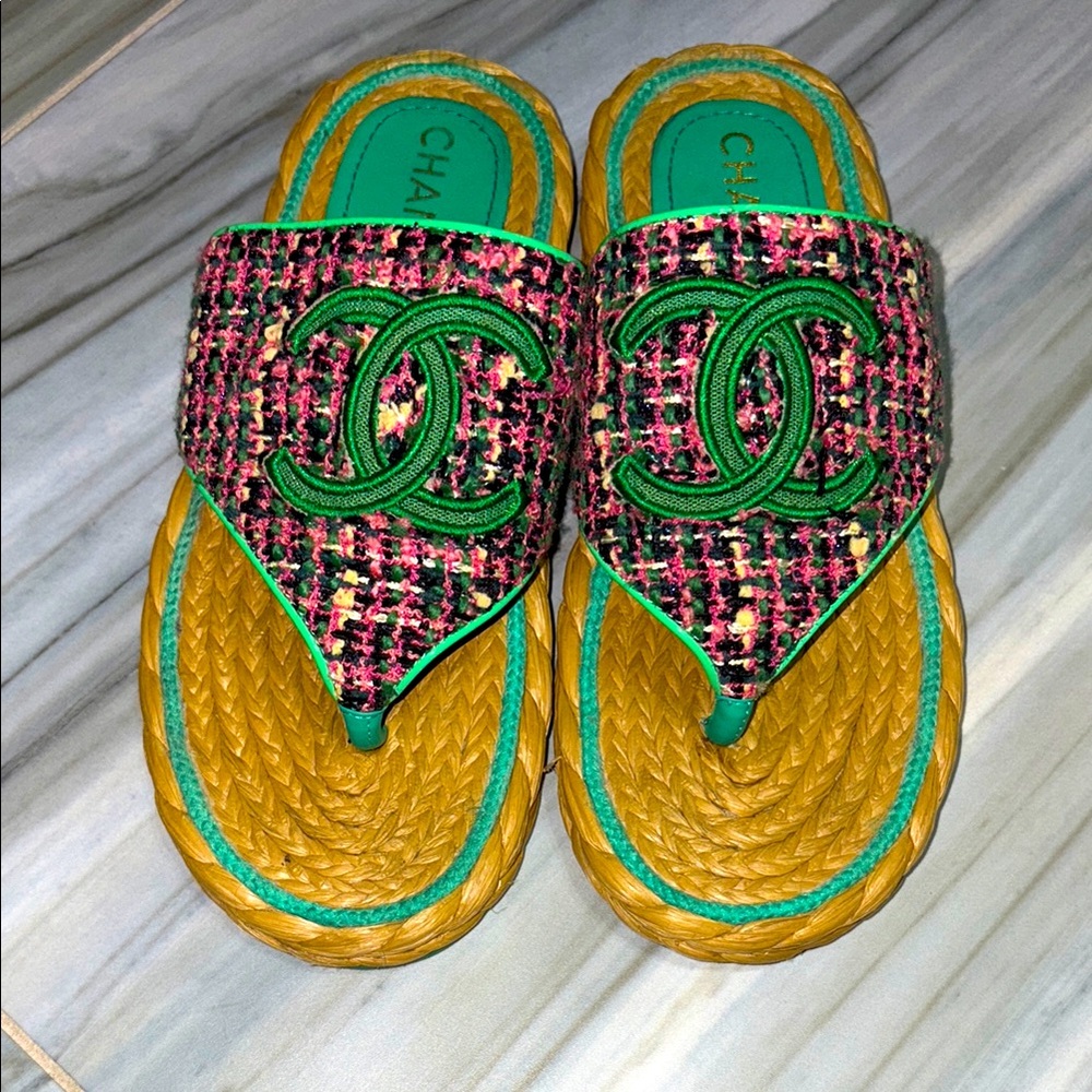 Chanel Multicolor Tweed Sandals Size 40